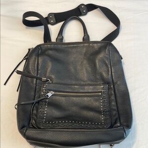 Black Leather Convertible Women's Backpack Tote - Versatile Everyday Bag